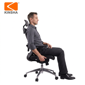 Chaise de bureau KINSHA en maille, chaise de jeu pour ordinateur, accoudoirs réglables, appui-tête, réglage de la hauteur, design ergonomique pivotant, base chromée - Product Image 1