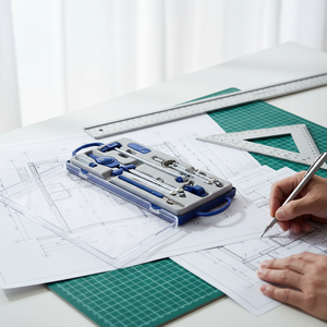Set Kompas Logam Aluminium Alloy Profesional 7 Buah <span class=keywords><strong>Geometry</strong></span> EMDA dengan Kompas Biru Perak untuk Perlengkapan Sekolah dan Kantor - Product Image 1