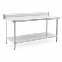 Table de travail en acier inoxydable à 2 niveaux, table de préparation commerciale avec étagère inférieure, pare-éclaboussures, pieds réglables pour restaurant et cuisine
