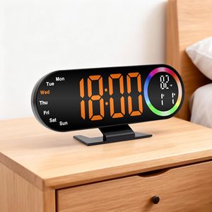 LED Digital Table Desk Mirror <b>Alarm</b> <b>Clock</b> <b>with</b> Date Week Temperature Display Colorful Ambient <b>Nightlight</b> - Product Image 2