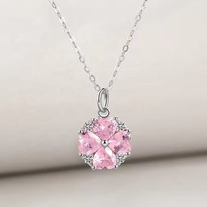 Conjuntos de Joyería de Plata de Ley 925 con Colgante de Trébol <span class=keywords><strong>Rosa</strong></span>, Collar, Anillo, Pendientes y Pulsera para Mujer, Venta al por Mayor - Product Image 5