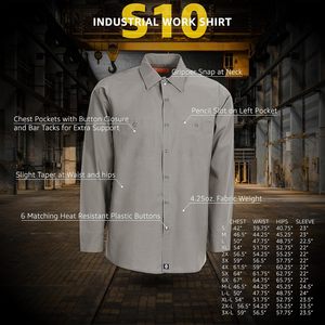 เสื้อเชิ้ตทำงานแขนยาวสำหรับผู้ชาย รุ่น S10 ป้องกันคราบสกปรก ชุดยูนิฟอร์มสำหรับงานอุตสาหกรรม - Product Image 3