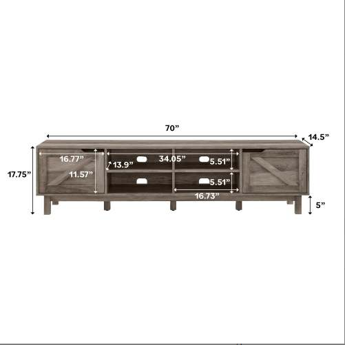 FCJ Modern Rustic Barndoor Open-Storage TV Console Wooden TV Shelf for Farmhouse Living Room for TVs up to 80 Inches