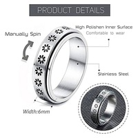 Bague rotative en acier inoxydable à motif marguerite, bande florale rotative, en stock, vente en gros, bijoux de mode pour femmes