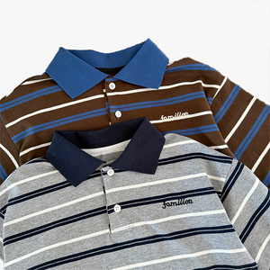 Nouveau style automne 2026 – T-shirt rayé à revers pour enfants, garçons et filles, avec blocs de couleur, polyvalent, motif lettre, manches longues - Product Image 1