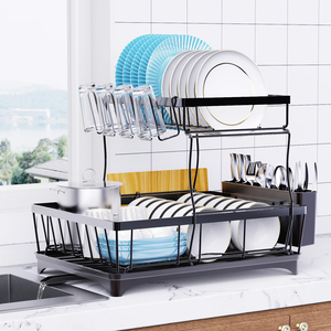 Organizador de Platos y Tazones de 2 Niveles, Ajustable, Escurridor de Vajilla para Cocina, Organizador de Secado para Encimera de Cocina - Product Image 1