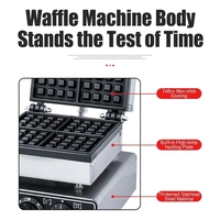 Pembuat Waffle Listrik Komersial Kepala Ganda Stainless Steel Lapisan Anti Lengket Kontrol Suhu Cerdas