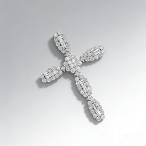 CUSTOM SILVER 10K/14K/18K GOLD PLATED LAB GROWN CVD DIAMOND CLASSIC ENGAGEMENT GIFT SWEATER <b>CHAIN</b> NECKLACE <b>CROSS</b> PENDANT - Product Image 3