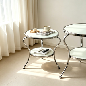 Table basse ronde moderne avec plateau en verre trempé et structure en métal, design minimaliste, étagère de rangement, meubles de salon - Product Image 2