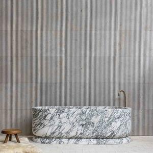 <span class=keywords><strong>Baignoire</strong></span> autoportante rectangulaire moderne en marbre Calacatta Monet avec drain - Product Image 3