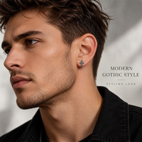 Boucles d'oreilles clous croix noires en acier inoxydable 316L pour hommes, bijoux gothiques punk, détails en relief, style tige d'oreille 9,3 mm