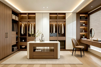 Armoire dressing moderne sur mesure avec cadre en bois, portes en panneaux de particules, éclairage LED, rangement, écologique, durable, assemblée