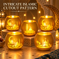 Lanterne à bougie chauffe-plat Ramadan, abat-jour, décoration de table Aïd, décoration islamique pour la maison, ornement doré découpé en forme de croissant et de mosquée