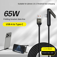 Câble USB-C de charge rapide 240W/65W/30W 5A avec support de téléphone pliable, 1,5 m, tressé en nylon, puce E-Marker, transfert de données 480 Mbps pour iPhone et ordinateur
