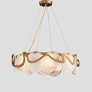 Postmodern Nordic Creative Circle Ring Grey White Glass Pendant <b>Light</b> Middle Size Chandelier with Remote Control <b>for</b> Dining <b>Room</b> - Product Image 2