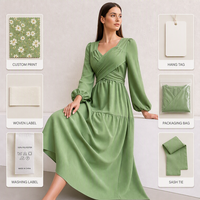 Robe Midi Vintage Hiver à Col Surplis Marque Privée OEM ODM Manches Évasées Poignets Élastiqués Taille Haute en Polyester