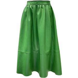 <span class=keywords><strong>Jupe</strong></span> midi en <span class=keywords><strong>cuir</strong></span> véritable vert pour femme - Taille haute, plissée, à panneaux superposés, décontractée, pour le bureau - Product Image 3
