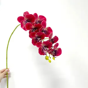 CNF High Quality Real Touch Latex 9 Heads artificial Yellow Butterfly Orchid Phalaenopsis