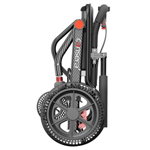 Fauteuil roulant manuel idéal pour les sorties, cadre en aluminium imprimé carbone, roues arrière alvéolées de 12 pouces avec siège en cuir, poignée de traction et sac. - Product Image 5