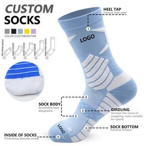 Calcetines deportivos de diseño personalizado OEM, calcetines de tubo acolchados de poliéster de alta calidad para hombres y mujeres con logotipo único - Product Image 1