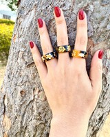Ensemble de 3 bagues pour femmes, bagues classiques en écaille de tortue, style plage Hawaï Pacifique avec motif de tortue marine et de fleur de plumeria, bijoux imprimés