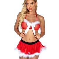 Ensemble de Lingerie de Noël pour Femme, Tenue Sexy de Jeu de Rôle Père Noël, Soutien-Gorge, Culotte et Jupe, Pyjama (Vente en Gros)