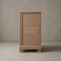 Commode à 6 tiroirs en bois de chêne rainuré style rétro OAKEN pour chambre à coucher, meuble de rangement pour salon, meuble de maison