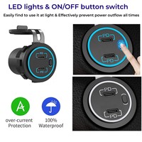 Chargeur de voiture 12V 24V avec interrupteur marche/arrêt, charge rapide, double port USB, type C PD, pour voiture, bateau, marine