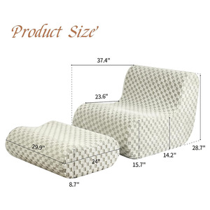 Customized Fabric Beanbag Sofa Cover Removable Checkered Pattern Living Room Bedroom Tatami Single Folding Recliner - Product Image 3