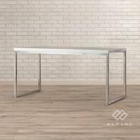 Table d'ordinateur et de bureau moderne autoportante avec design incurvé en pierre de marbre artificiel, table de bureau durable, garantie 10 ans
