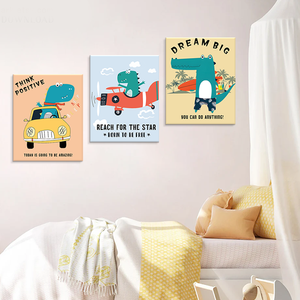 批发定制水彩纸盒恐龙墙画飞行员帆布印刷画家居墙壁装饰 - Product Image 4