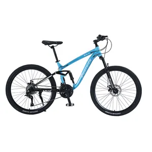 Bicicleta de aço carbono alta preço de fábrica, bicicleta de montanha com suspensão total para homens, ciclo mtb de 26 polegadas e 27 velocidades