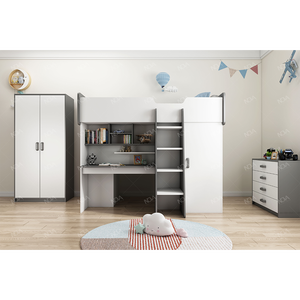 Q & N Ensemble <span class=keywords><strong>de</strong></span> lits jumeaux superposés modernes Meubles en bois massif <span class=keywords><strong>de</strong></span> haute qualité pour chambre d'enfant Armoire peu encombrante pour l'école - Product Image 1