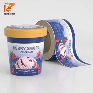 ฉลากไอศกรีม RONG ZHEN Berry Swirl ขนาด 453 มล. รูปทรงสี่เหลี่ยมผืนผ้า ทำจากกระดาษ ปิดผนึกด้วยตัวเอง เป็นมิตรกับสิ่งแวดล้อม กันน้ำ กันน้ำมัน ทนความร้อน - Product Image 1