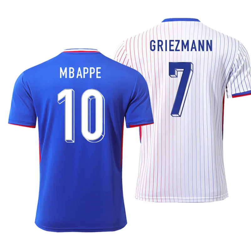 卸売トップ2024-2025ユーロサッカーシャツフレンチサッカージャージーMBAPPEGRIEZMANNサッカーウェア大人男性キッズサッカージャージー
