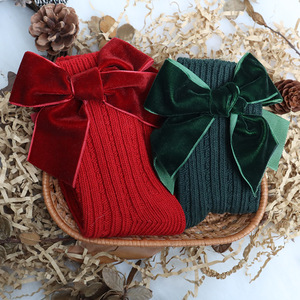 Nouveau hiver noël équipage Stock prêt bateau espagnol aiguilles épaisses tricot chaud velours arc Ribble princesse bébé fille chaussettes - Product Image 1