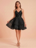 Robe de bal à sequins pour femme, robe de soirée en tulle sans manches, col en V personnalisé, appliques en dentelle, robe de soirée de luxe 2026