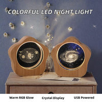Lampe de nuit en cristal double face Star, lumière LED, galaxie solaire, boule de cristal laser 3D, alimentée par USB, lampe de nuit pour chambre à coucher, décoration de bureau