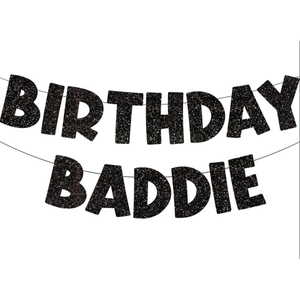 Striscione di Buon Compleanno 'Baddie', Striscione Nero Divertente per Donne e Uomini, Decorazioni e Accessori per Feste di Compleanno. Insegna 'Birthday Boy' - Product Image 1