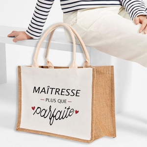 Grazie borse di iuta con stampa amante con manici Shopping tote Bag grande capacità per borsa da sposa da spiaggia fai da te regalo per il giorno dell'insegnante - Product Image 5