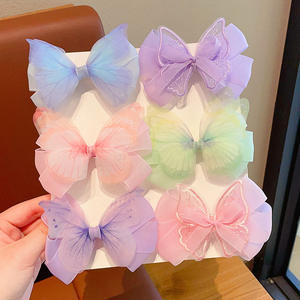 Jepit rambut kupu-kupu putri imut kustom klip rambut busur manis 5cm Aksesori rambut kain logam anak perempuan gaya kartun dibuat dari Aloi - Product Image 1