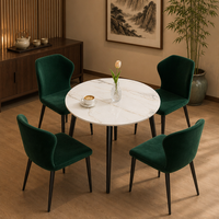 Table à manger de luxe en pierre frittée, motif marbre blanc, ensemble 4 chaises pour maisons compactes