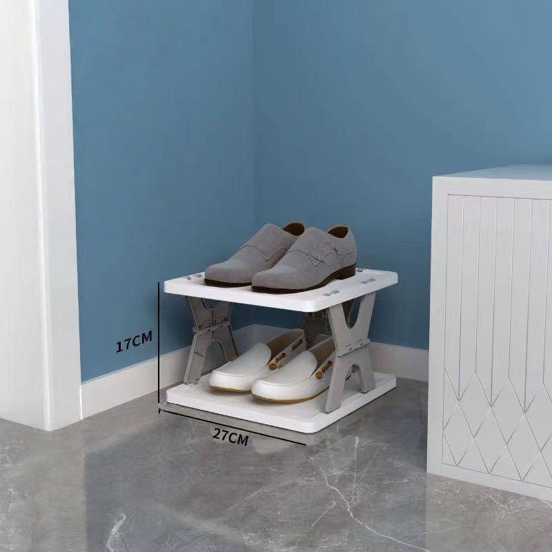 Installation-free folding shoe rack-x-shape gray-2 tiers