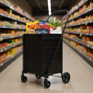 Carrito de compras plegable con ruedas giratorias de 360 grados y estructura de malla para compras y lavandería - Product Image 2