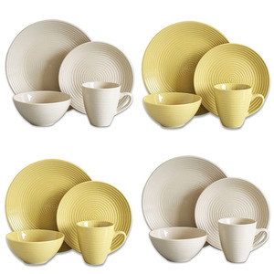 Juegos de vajilla de porcelana fina, vajilla blanca de <span class=keywords><strong>dos</strong></span> tonos/en relieve con platos y tazas, novedad - Product Image 5