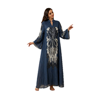Kaftan Abaya décontracté à col cranté, broderie de sequins, en polyester, manches longues, coupe ample, pour mariages, banquets et occasions spéciales
