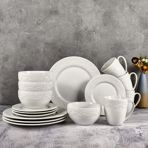 La <span class=keywords><strong>vajilla</strong></span> de cerámica en <span class=keywords><strong>relieve</strong></span> de estilo francés incluye plato, taza, platillo, cuenco para juegos de <span class=keywords><strong>vajilla</strong></span> - Product Image 1