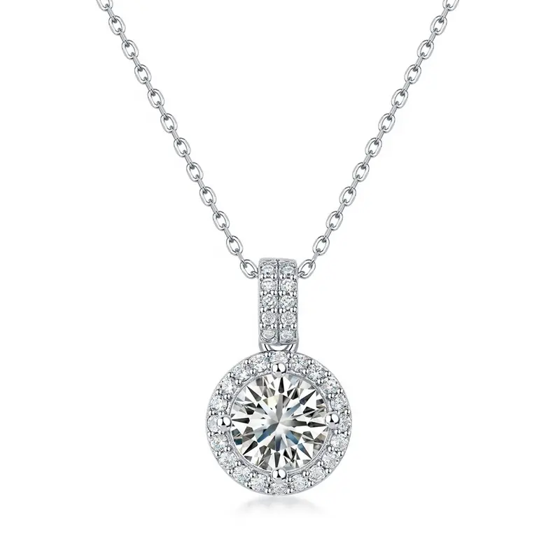 Fine Moissanite Jewelry 925 Sterling Silver Pendant Bling Iced Out Round Cut Diamond Pendant Necklace Gift For Women
