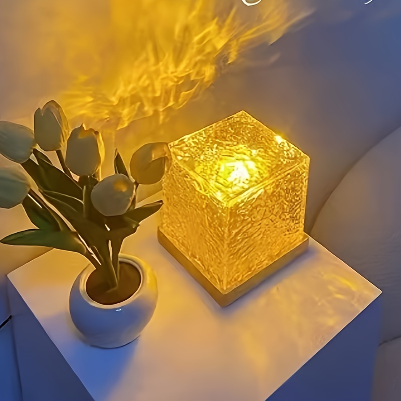 USB Powered Square Acrylic LED Water Ripple Lamp with Multi-Color Refraction Lighting Modes for Interior Decor