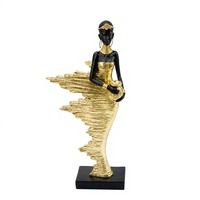 Figurine de femme en résine noire et or, modèle à jupe plissée, dame tenant un vase, sculpture aérographe, décoration moderne pour table et maison